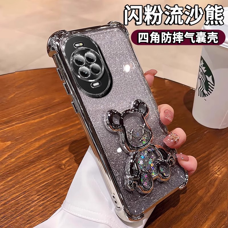 流沙暴力熊适用华为nova14手机壳13pro透明电镀12ultra高级感11保护套Nova10新款9se全包14pro四角防摔软外壳