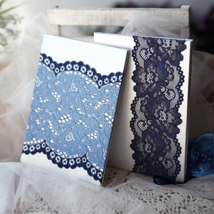 蓝白海洋风结婚礼誓言本宣誓册蕾丝缎面手卡礼金签到簿香港婚书套