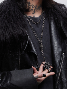 LOVEISWAR 原创朋克废土部落复古十字架重工双层项链 城堡骷髅