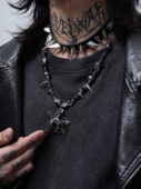 LOVEISWAR 黑魔法 原创设计朋克风铆钉十字架高级串珠重工项链