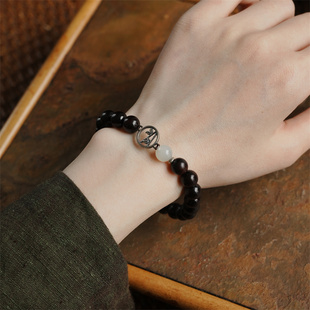 小叶紫檀手串原创烟紫和田玉新中式 小园几许 手链 串儿 大仙