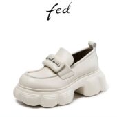 秋季 气质百搭松糕粗跟厚底休闲单鞋 面包鞋 FED头层牛皮女鞋 乐福鞋