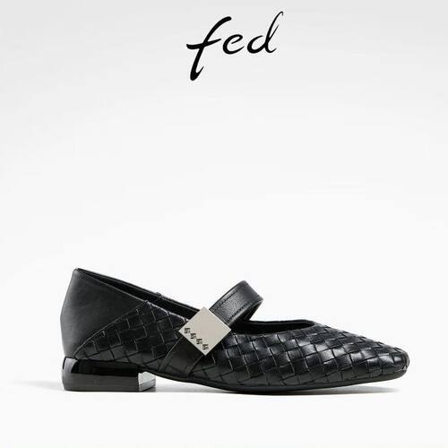 FED编织玛丽珍鞋春季新款女鞋低跟通勤鞋方头单鞋女款D0118-ZC022