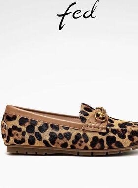 FED【马皮毛】豹纹乐福鞋冬季新款女鞋平底单鞋女款D0923-YAB589