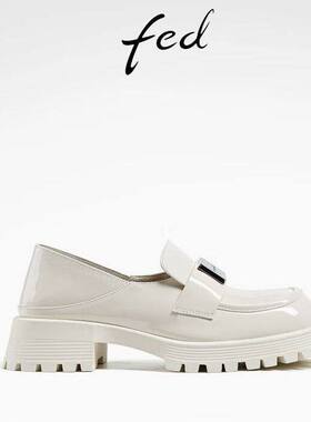 FED法式单鞋春季新款女鞋厚底乐福鞋白色小皮鞋女款D0110-YAC026