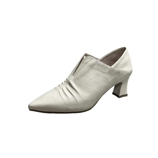 鞋 褶皱羊皮女鞋 时装 女通勤小皮鞋 女 秋2025百搭尖头深口粗高跟单鞋