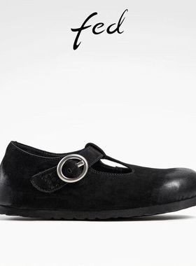 FED休闲单鞋秋季新款女鞋平底玛丽珍鞋黑色勃肯鞋女款DVG569