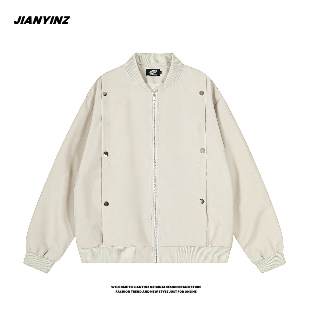 JIANYINZ美式街头裁剪纽扣棒球服夹克男女潮牌宽松飞行服情侣外套