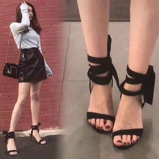 高跟露趾凉鞋 绑带凉鞋 韩版 女2025夏季 女细跟性感交叉 新款