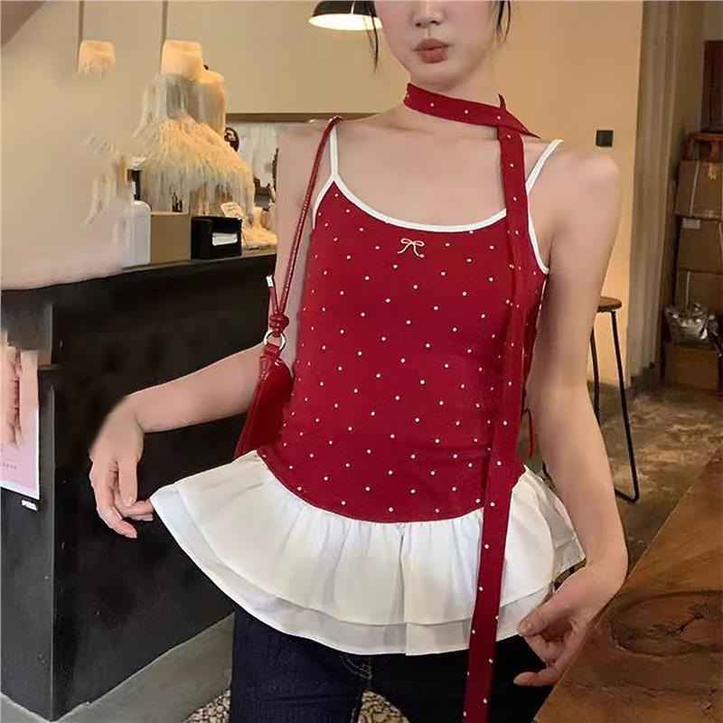 红色吊带背心女童夏季2025新款儿童洋气时髦无袖上衣大童夏装外穿