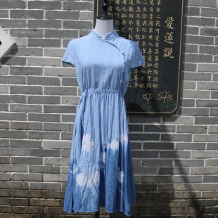 云南大理白族手工扎染夏季连衣裙旗袍改良新中式小个子度假裙中裙
