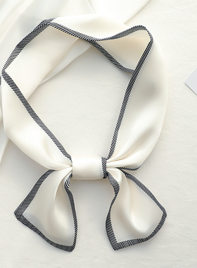 纯白色长条方巾小丝巾女春秋搭配衬衫领带脖子装饰薄围巾丝带飘带