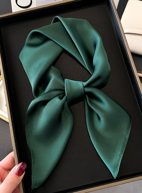 纯色墨绿色小方巾丝巾女衬衫春秋夏季护颈围脖子薄纱巾围巾70x70