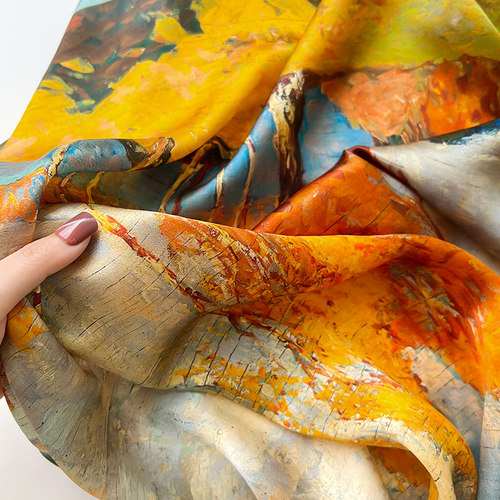 真丝桑蚕丝小长条方巾丝巾女油画春秋夏季纱巾搭配衬衫脖子70x70