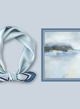 小方巾丝巾女蓝色春秋冬季职业空姐空乘颈饰四方正方形围巾50x50