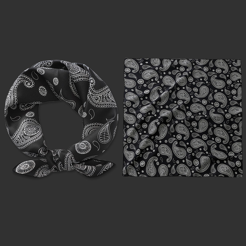 黑色腰果花小方巾丝巾女职业护颈围脖子春秋夏季纱巾薄围巾60x60