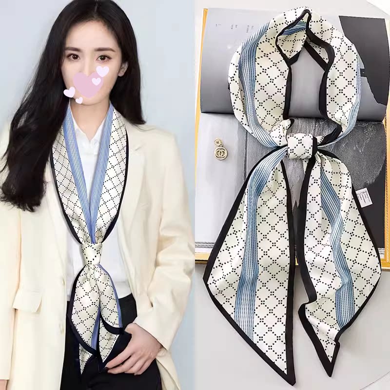 条纹小丝巾女长条搭配衬衫西装职业装饰围脖子领带春秋薄围巾腰带