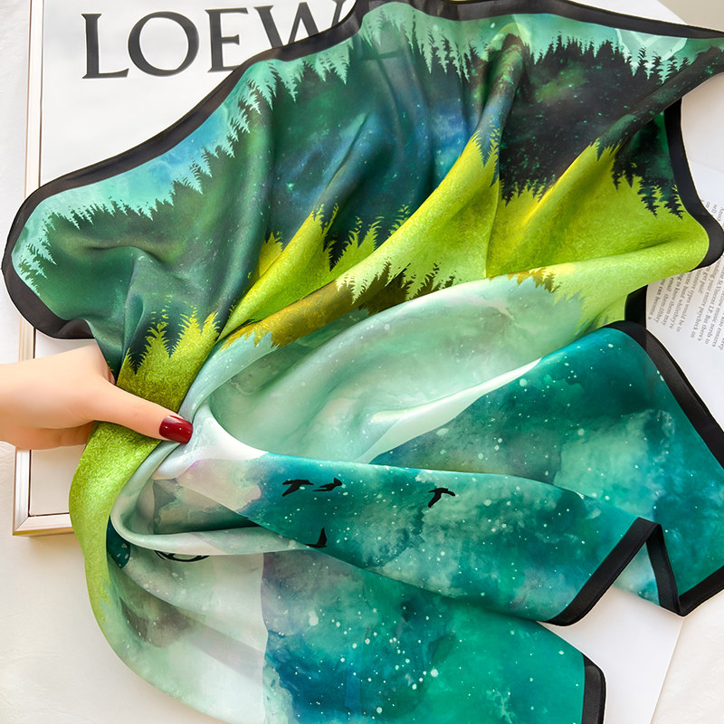 真丝桑蚕丝小方巾丝巾女绿色春秋纱巾搭配衬衫职业装饰护颈围脖子