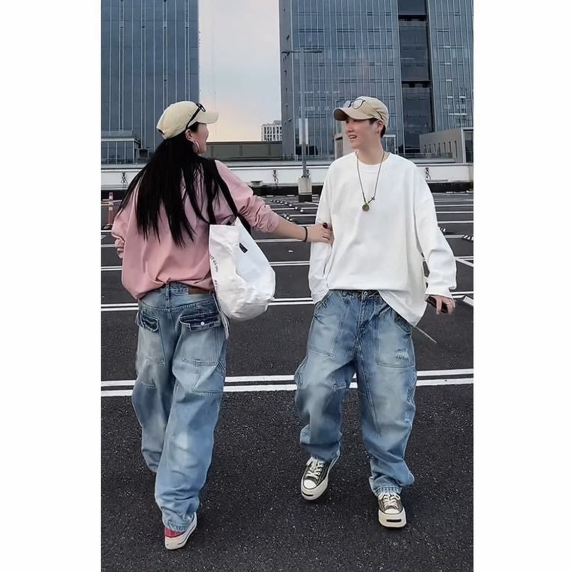 尹小鸡同款 宽松秋季牛仔裤ins常规款无弹力百搭微弹力休闲复古