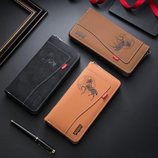 新款多卡位男士大容量钱包欧美复古风拉链包时尚长短款卡包零钱袋