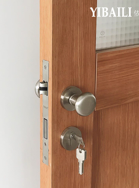 依佰利法式宋式美学拉丝银中古风复古球形圆形卧室静音磁吸门锁