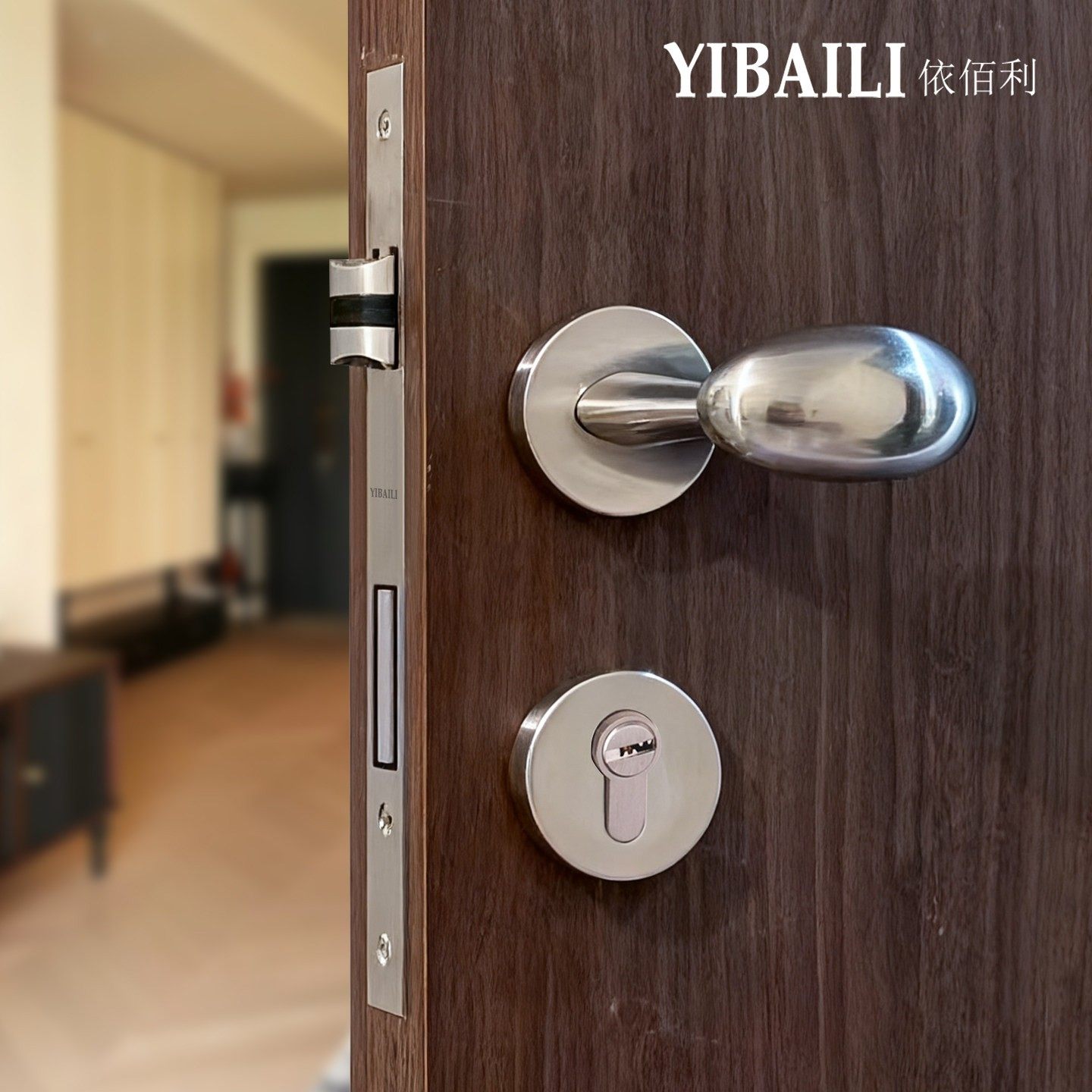 依佰利简约中古复古拉丝银拉丝镍不锈钢鹅蛋球形把手卧室静音门锁