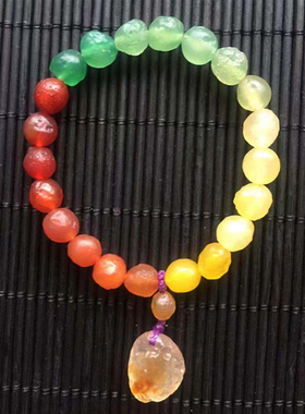 高端渐变色阿拉善玛瑙手链天然戈壁原石彩虹珠奇石绿葡萄干手串