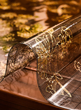 桌布防水防油免洗防烫软玻璃PVC电视柜茶几餐桌垫夹花轻奢高级感