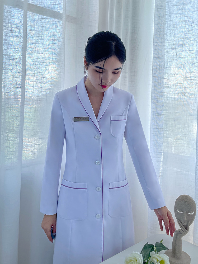 KOREAN-STYLE WHITE COAT LONG-SLEEVED DOCTORS UNIFORM SPRING AUTUMN AND WINTER WOMENS WHITE COAT PLASTIC SURGERY HOSPITAL BEAUTY SALON NURSE WORK CLOTHES