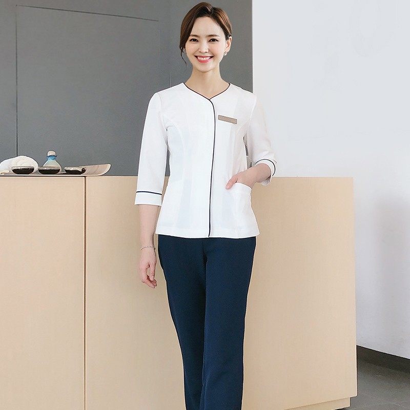 봄과 가을 미용사 미용실 족욕 헬스 클럽 스파 7부 소매 기질 마사지 기술자 작업복 여성 의류