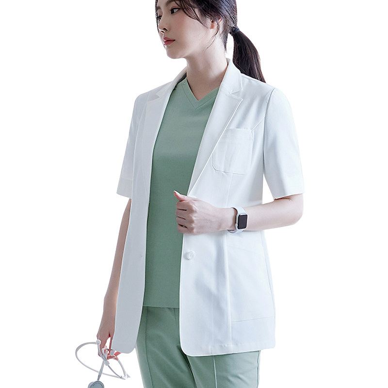 2024 KOREAN VERSION OF HIGH-END SUMMER PHYSICIAN WHITE COAT WOMENS BEAUTY SALON SHORT-SLEEVED DENTIST GOWN SURGICAL GOWN HAND GOWN