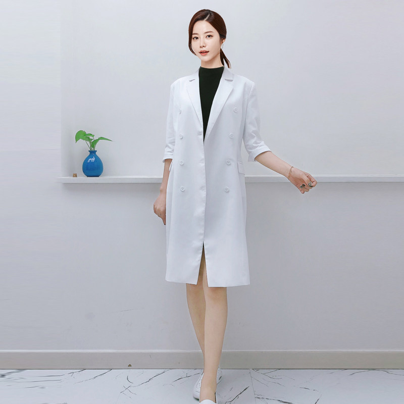 KOREAN AUTUMN AND WINTER MID-LENGTH PLASTIC SURGERY HOSPITAL FEMALE DOCTOR OVERALLS WHITE COATS KOREAN PATTERN EMBROIDERER BEAUTICIAN CLOTHING