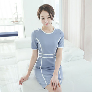 新款韩式spa美容师护理师连衣裙工作服纹绣美甲师职业连衣裙夏装