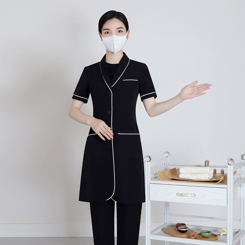 KOREAN VERSION OF SKIN MANAGER WHITE COAT SHORT SLEEVES NAVY BLUE HIGH-END BEAUTICIAN EMBROIDERER DOCTOR WORK CLOTHES WOMENS SPRING AND SUMMER