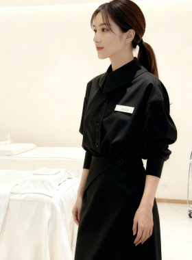 韩式春夏新款高端美容院酒店前台美容师工作服职业工装女衬衣套装
