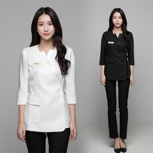 装 美容师美甲秋冬新款 spa养生馆技师服纹绣师工作服弹力裤 韩版