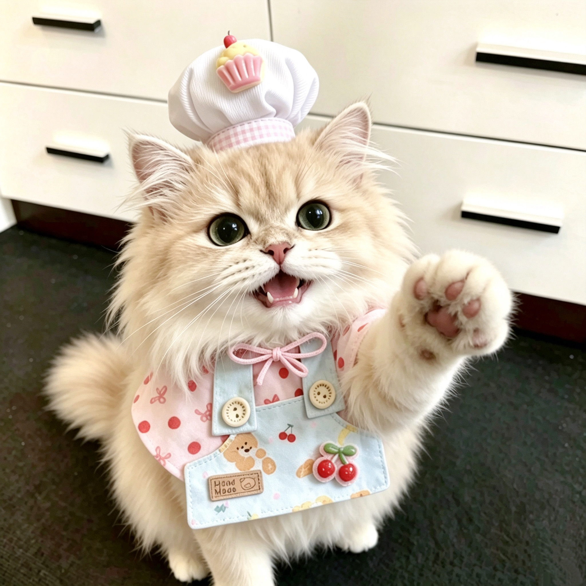 【条条日记】小猫厨师套装猫咪口水巾搞怪装扮狗围脖网红同款围兜
