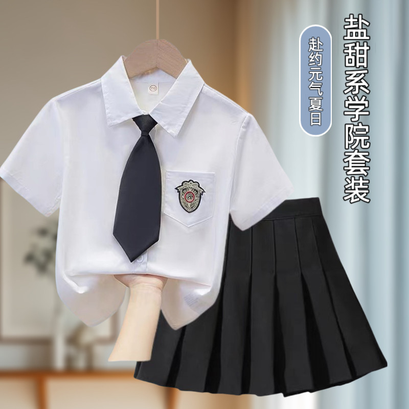 夏季女童短袖衬衫jk制服套裙儿套装