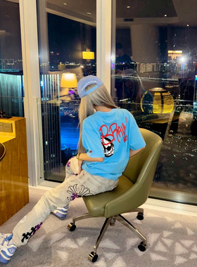 克CH联名款高品质手工高端十字架短袖T恤男女同款圆领短T蓝色boy