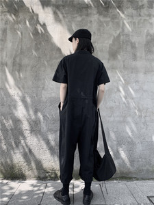 山本风暗黑小众设计感短袖连体衣女夏季宽松显瘦阔腿情侣连体裤潮图片