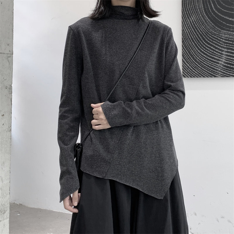 暗黑不规则设计高领磨毛打底衫女堆堆领时尚宽松休闲T恤女秋冬，女装T恤，钱塘801（原钱塘901）