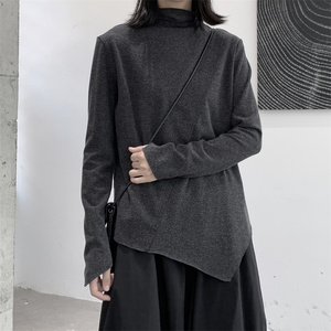 暗黑不规则设计高领磨毛打底衫女堆堆领时尚宽松休闲T恤女秋冬,女装T恤,钱塘801（原钱塘901）