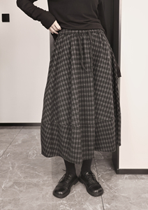 Q005P格子半身裙女加厚圖片
