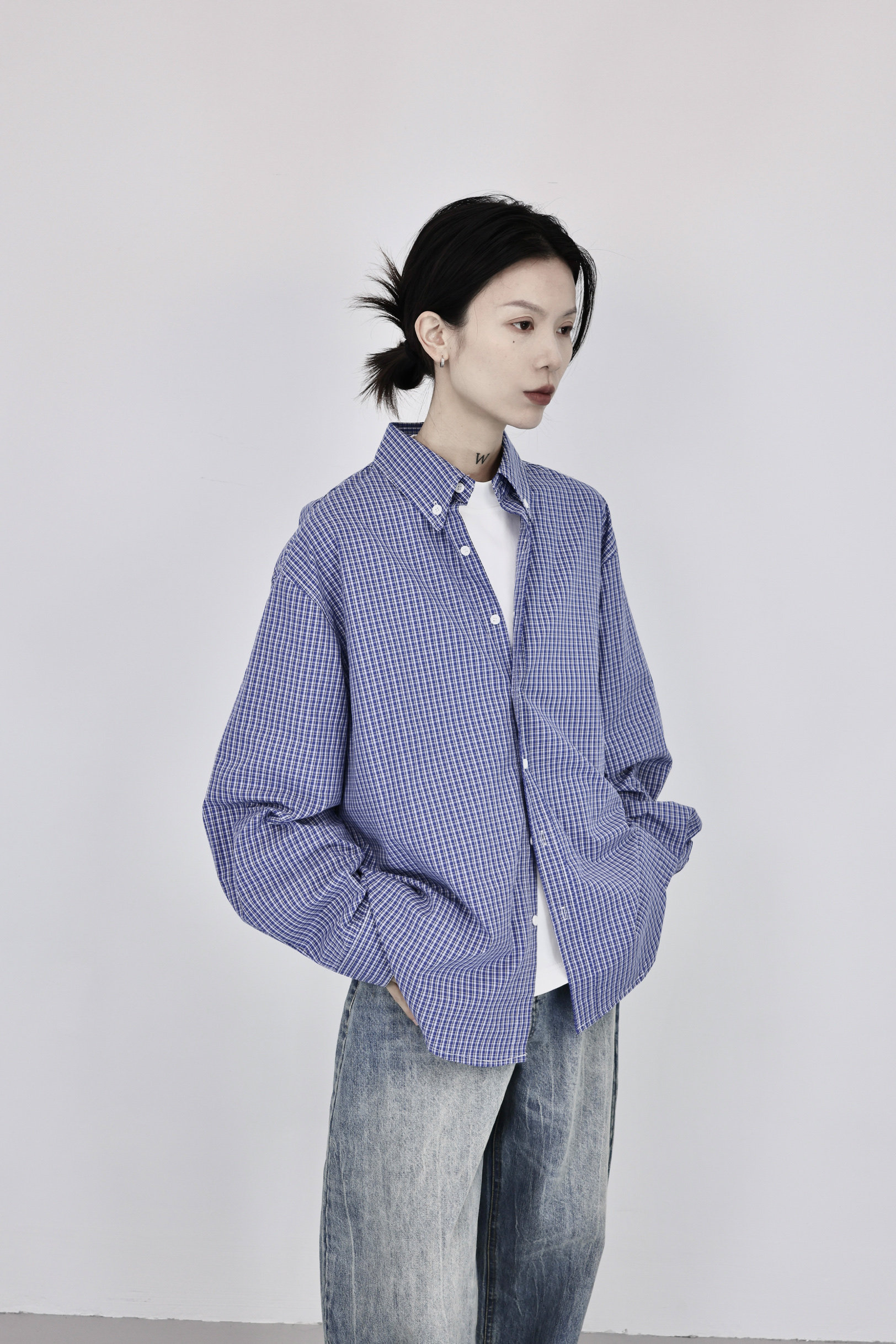 25033P格子衬衫女长袖宽松休闲,女装衬衫,钱塘801（原钱塘901）