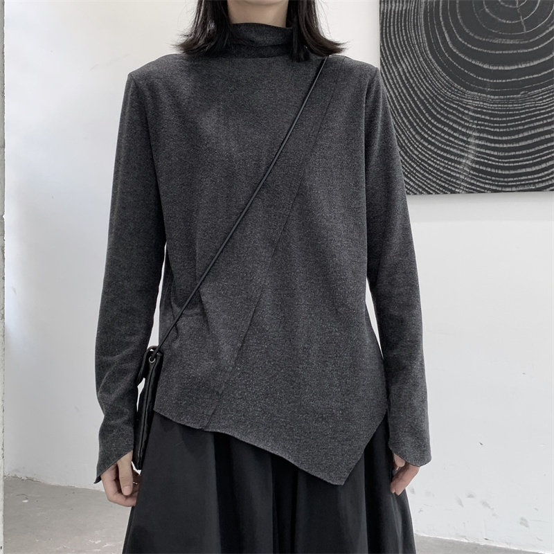 暗黑不规则设计高领磨毛打底衫女堆堆领时尚宽松休闲T恤女秋冬,女装T恤,钱塘801（原钱塘901）
