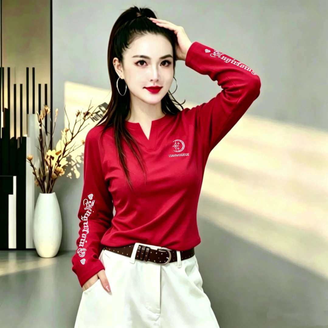 秋新款广场舞服装上衣女棉V领烫钻长袖弹力休闲运动跳操鬼步舞蹈
