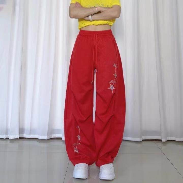 夏新款广场舞裤子速干高腰烫钻弯刀休闲运动跳操鬼步舞蹈伞后裤女