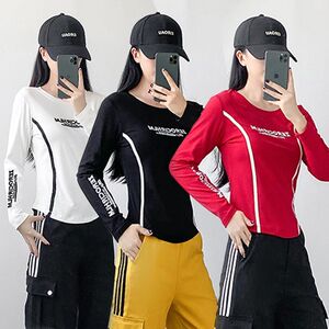 新款广场舞服装杨丽萍高弹显瘦长袖圆领时尚健身操团体鬼步舞上衣