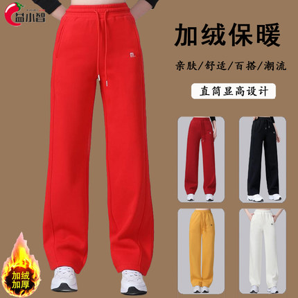 杨丽萍新款冬加绒广场舞裤子棉直筒松紧腰厚款健身操运动舞蹈长裤