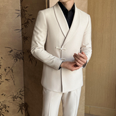 新郎结婚礼服男高级感新中式 西服两件套潮 男宴会正装 盘扣西装 套装